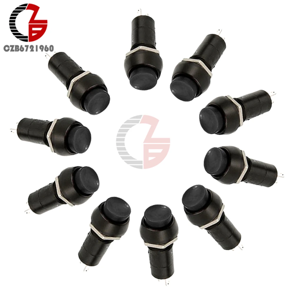 

5PCS 250V 3A Push Button Switch PBS-11B ON/OFF 12mm Black