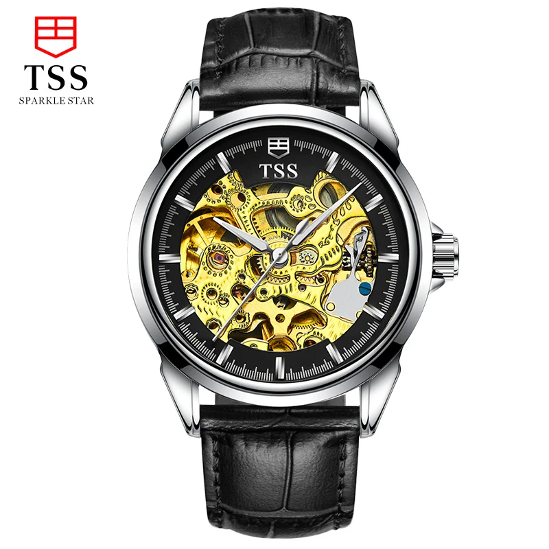 TSS mecaniques ajourees skeleton watch automatic mechanical watch men's watch ultra-thin belt watch students waterproof hollow