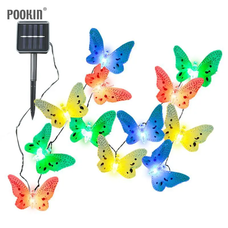 

Weather Resistant Solar Lamps 12LED Multi-color Fiber Butterfly Fairy Outdoor Solar Light for Party Wedding Garden String Lights