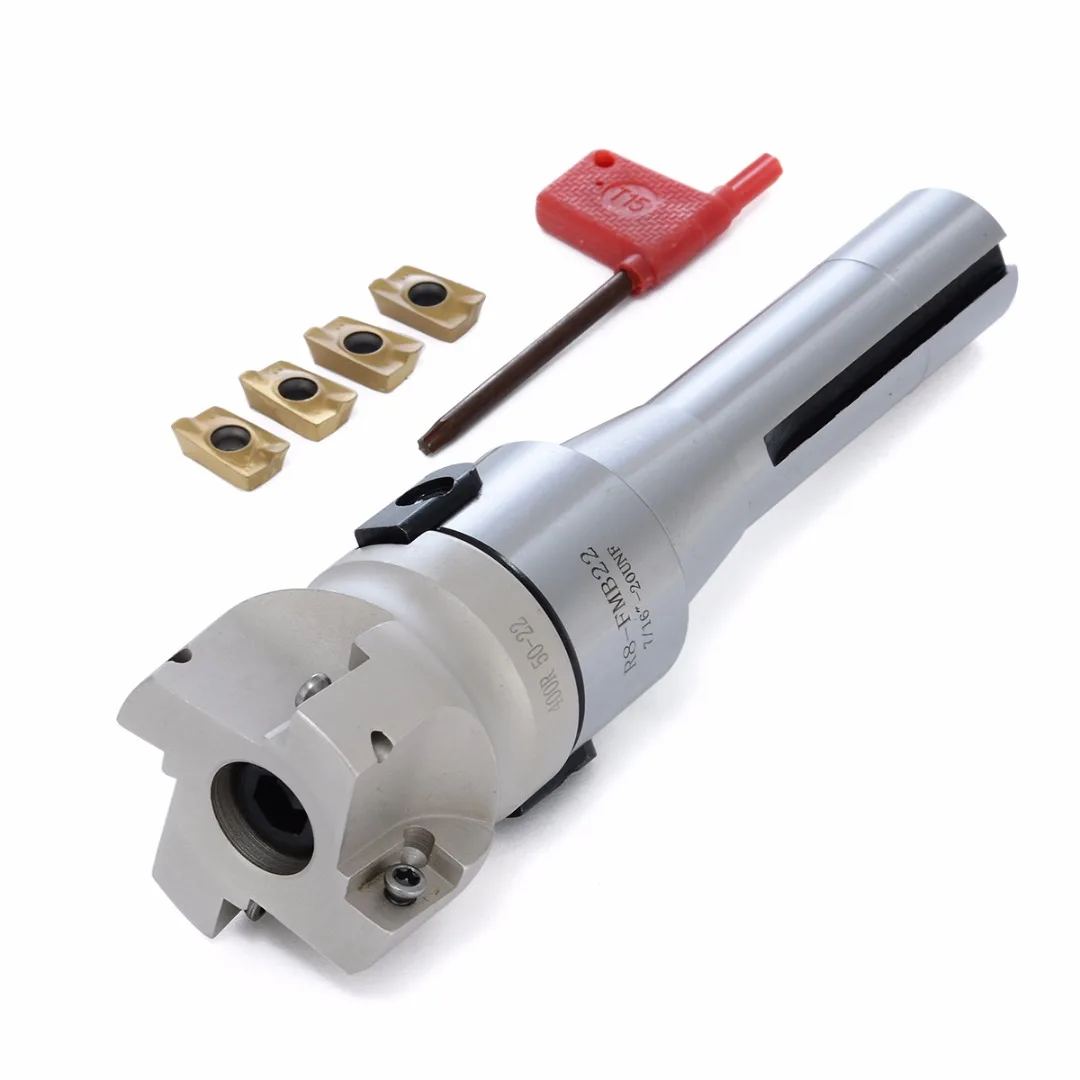 

1pc 400R 50mm Face End Mill Cutter 90Degree + R8 FMB22 Arbor + 4pcs APMT1604 Carbide Inserts with T5 Wrench