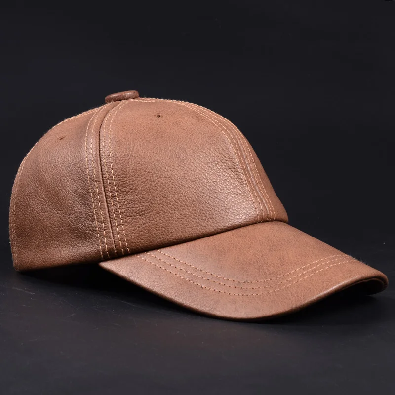 RY9112 gorra de béisbol de cuero genuino para hombre, gorro de béisbol