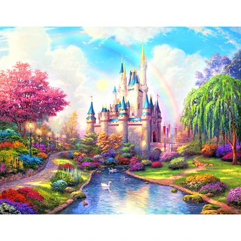 

5d Diy Diamond Painting Scenery "Pink Fantasy Castle" Diamond embroidery 3d Cross Stitch Embroidery Diamond mosaic Home