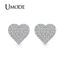 UMODE маленькие милые серьги-гвоздики в форме сердца для женщин, прозрачные серьги с кубическим цирконием для девушек и девушек, крошечные Свадебные корейские модные ювелирные изделия UE0474