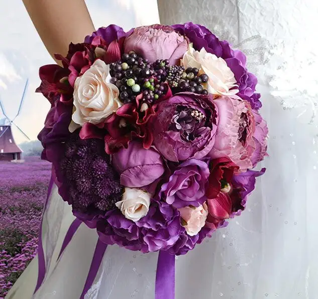 Eternal Angel 2018 new hand made purple 22cm big silk flower Bridal