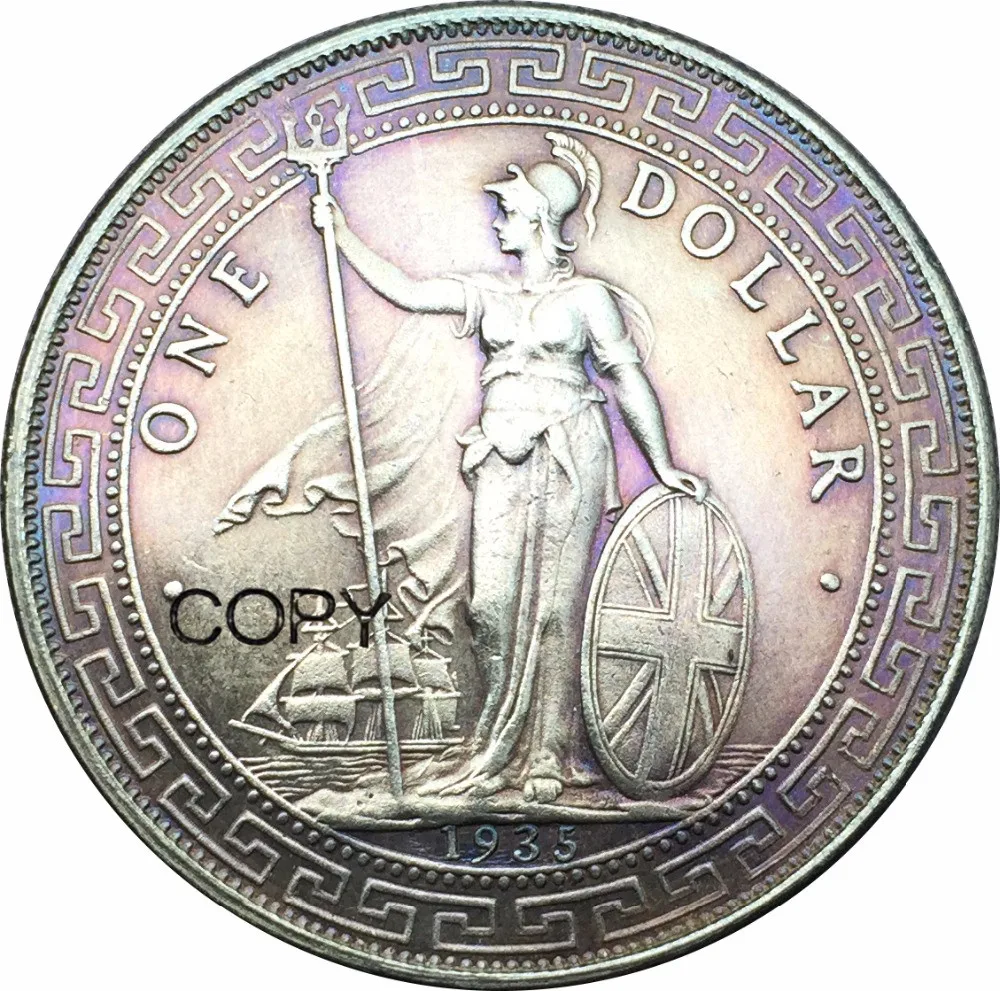 1935 British Yi Yuan Trade One Dollar Brass Silver Plated Copy Coins 