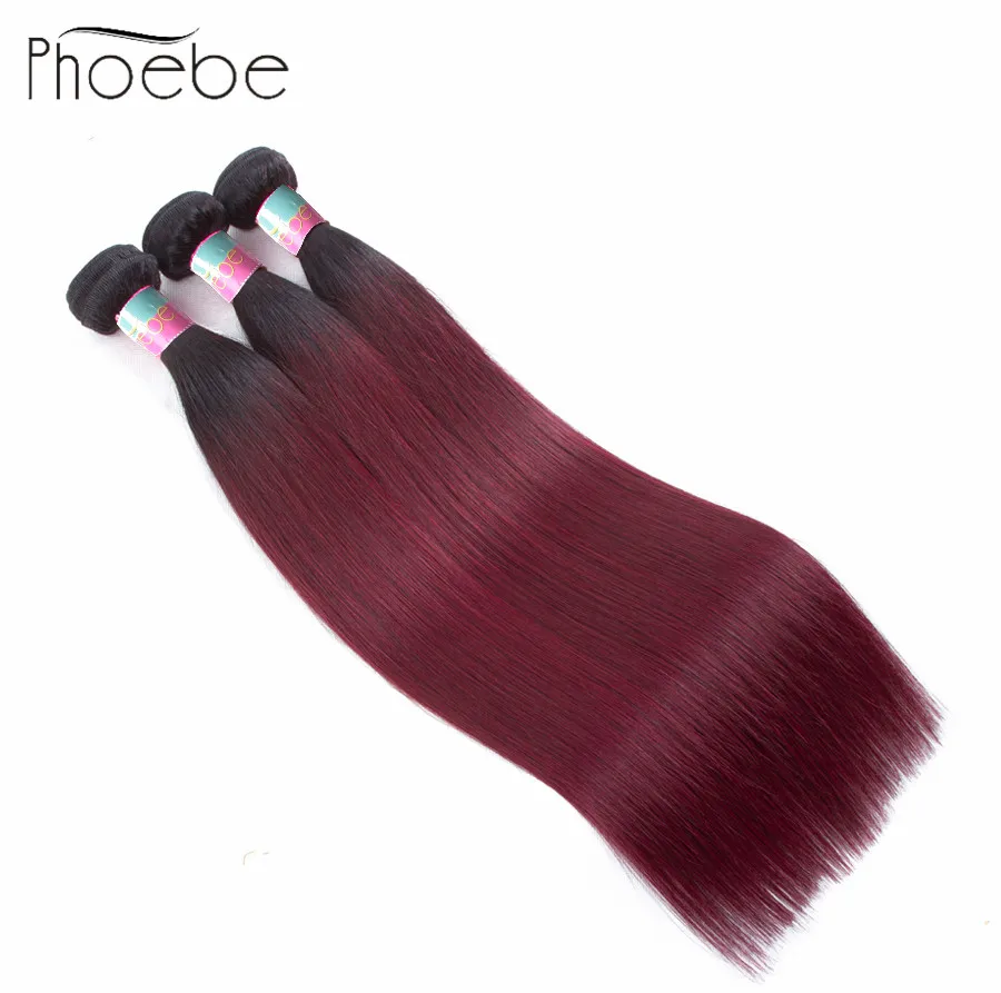 Phoebe Pre colored Ombre 1B/99J прямые бразильские волосы 3 пучка s Non Remy пучок человеческих