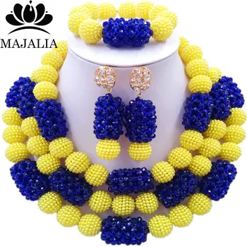 

Majalia Classic Fashion Nigerian Wedding African Jewelery Set Yellow and Royal blue Crystal Necklace Bride Jewelry Sets 3SZ040