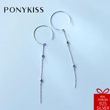 Ponykiss Мода S925 стерлингового серебра шик моды кисточкой ажурные круглые висячие серьги Для женщин Подвеска-амулет для вечеринки Acceaaories подарок