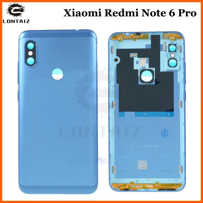 Чехол для Xiaomi Redmi Note 6 Pro, задняя крышка, корпус, дверной чехол, панель+ стекло для камеры, объектив+ боковые клавиши, запасные части - Цвет: Blue