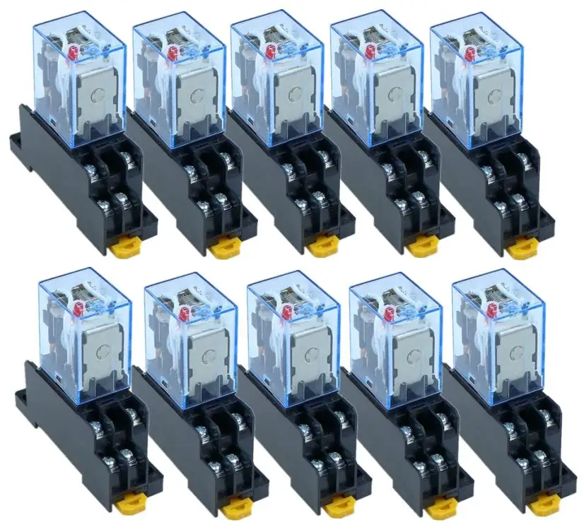 10Pcs Relay  LY2NJ  DC12V DC24V  AC110V  AC220V Small relay 10A  8 Pins Coil DPDT With Socket Base