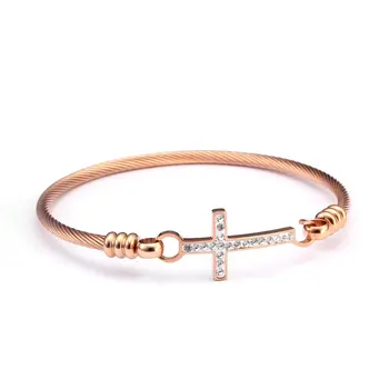 

Brand Design Stainless Steel Women Charm Cross Bracelets Trendy Chain Link Braided Female Ladies Crystal Cuff Bracelets