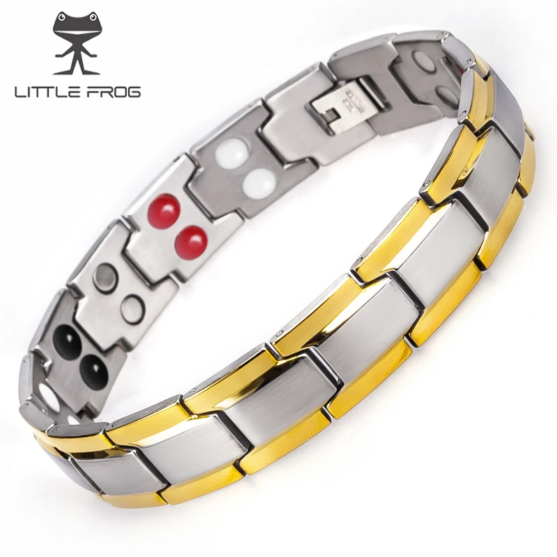 

LITTLE FROG Double Row 4 IN 1 Bio Elements Energy Magnetic Bracelet Men's Stylish Healing Healthy Bracelets Bangles