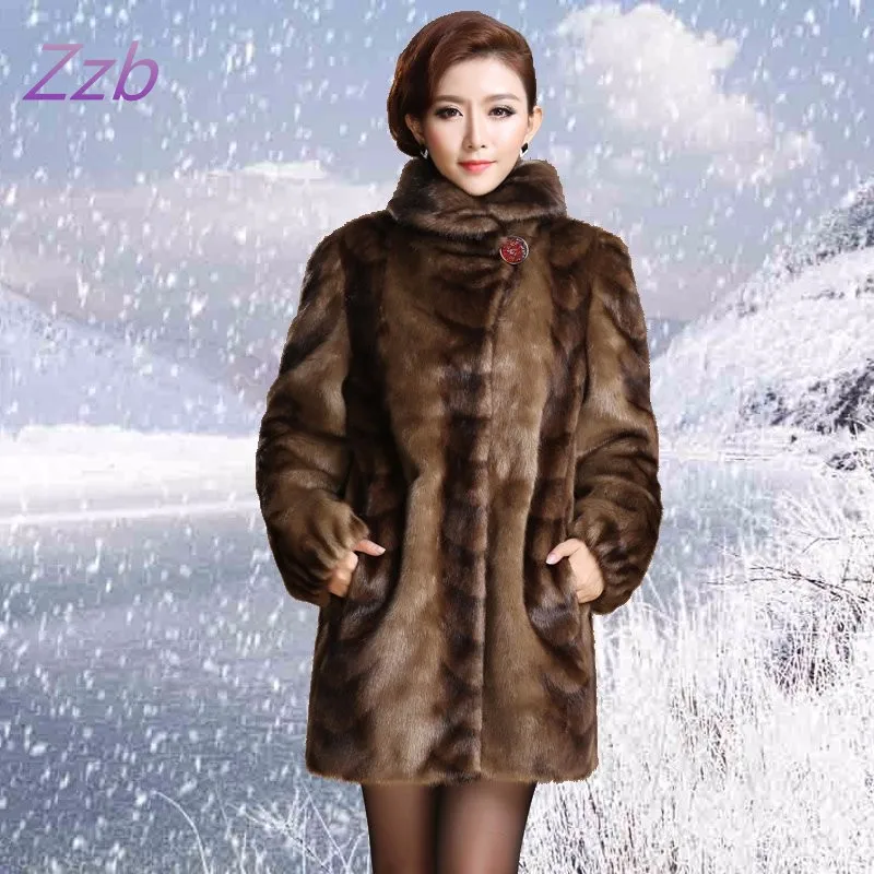 New 2018 Europe style women's outerwear plus size clothing Imitation mink fur top long design marten overcoat leather fur coat