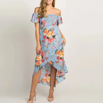 

Womens Maternity Gown Summer Print Off Shoulder Short Sleeve Sundress Pregnancy Dress Summer Dresses Women 2019 Vestido Gestante