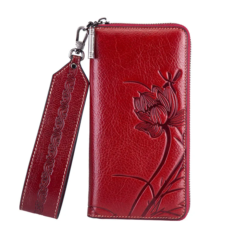 

New Women's Leather Wallet Zipper Cowhide Wallet Wide Hand Country Wind 2019 designer wallets famous brand women wallet 2018