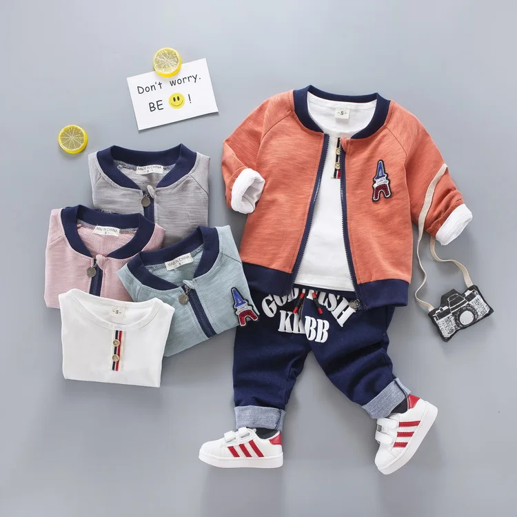 

2019 New Style Todder Infant Clothing Sets Baby Boy Clothes Suits Coat +T Shirt + Letter Pants Cotton Kid Child Clothes Suits
