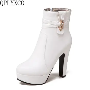 

QPLYXCO 2017 New Big size 34-50 ankle boot short Autumn winter Sexy Women's Platform high heels wedding Party shoes 3678