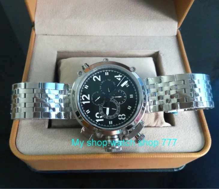 PARNIS 50 мм большой черный циферблат часы move Мужские t автоматические многофункциональные мужские часы нержавеющая сталь 316 L ремешок sdgd042A