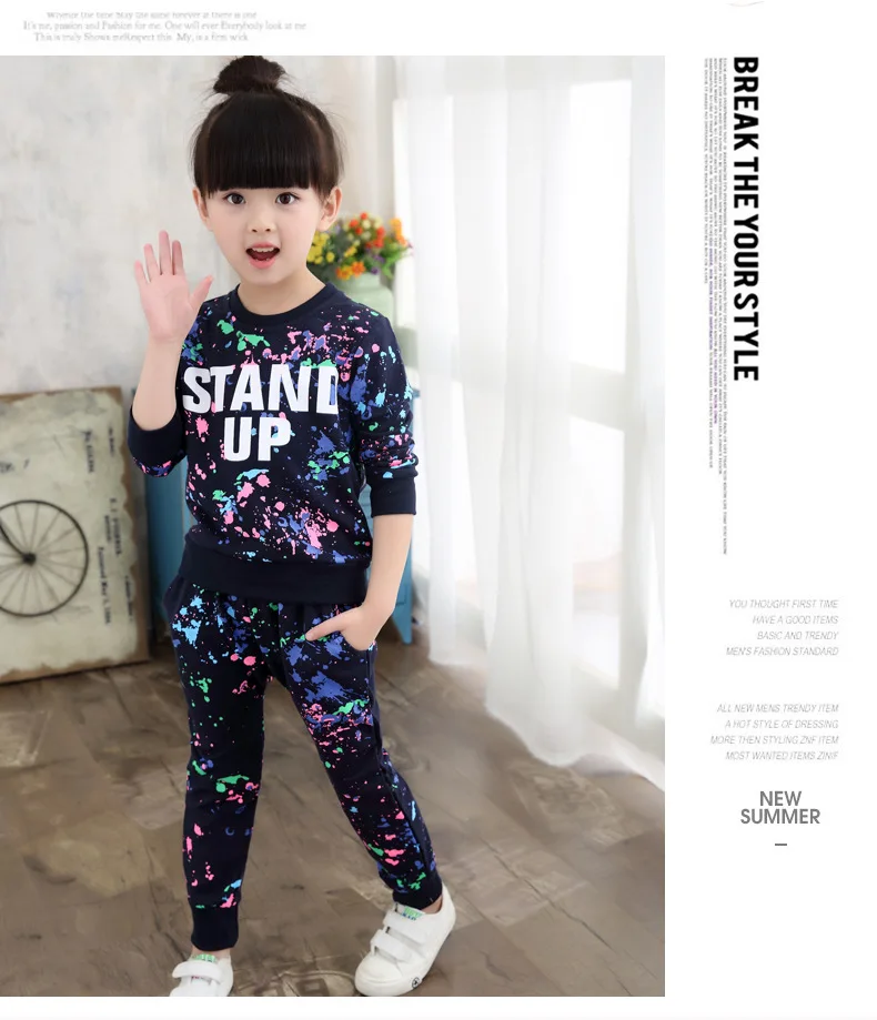 

Kid girls spring suit 2017 new Korean summer kids children baby spring tide leisure sports two set