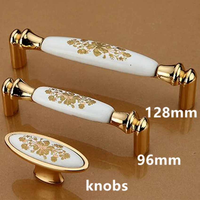 3.75" 5" golden flower ceramic drawer pulls knobs golden