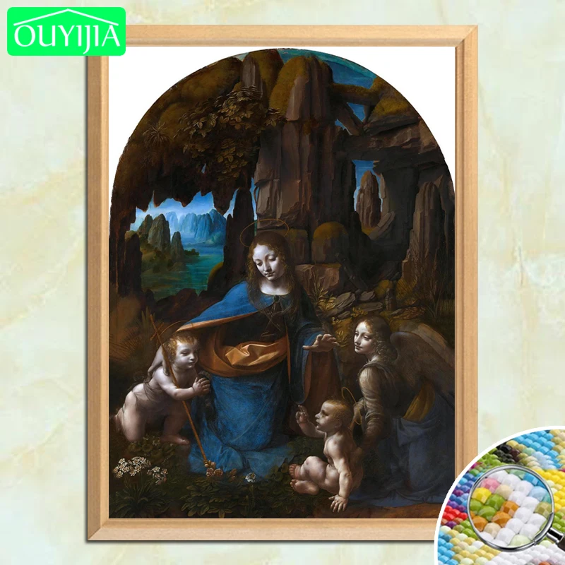 

Da Vinci Famous Painting "Virgin of the Rocks" 5D DIY Diamond Painting Full Square Diamond Embroidery Rhinestones Mosaic Picture