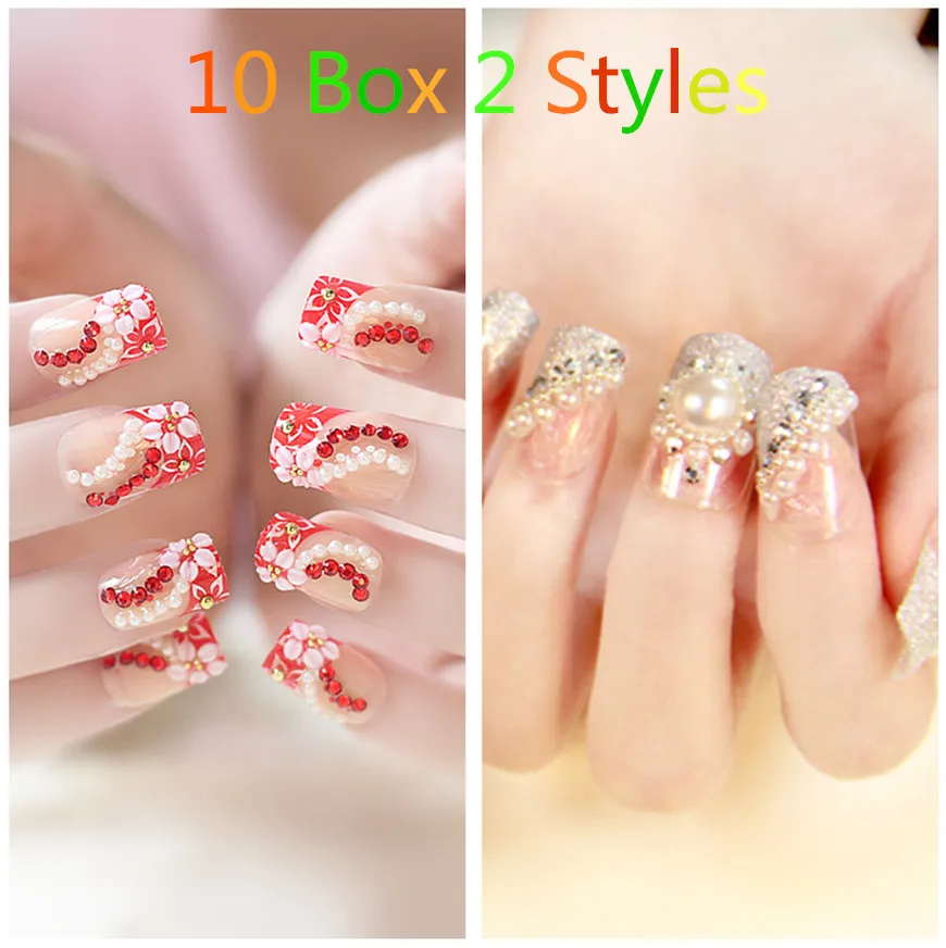 BIG DISCOUNT 10 Boxes Fake Nails Acrylic Faux Ongles Decoration Full