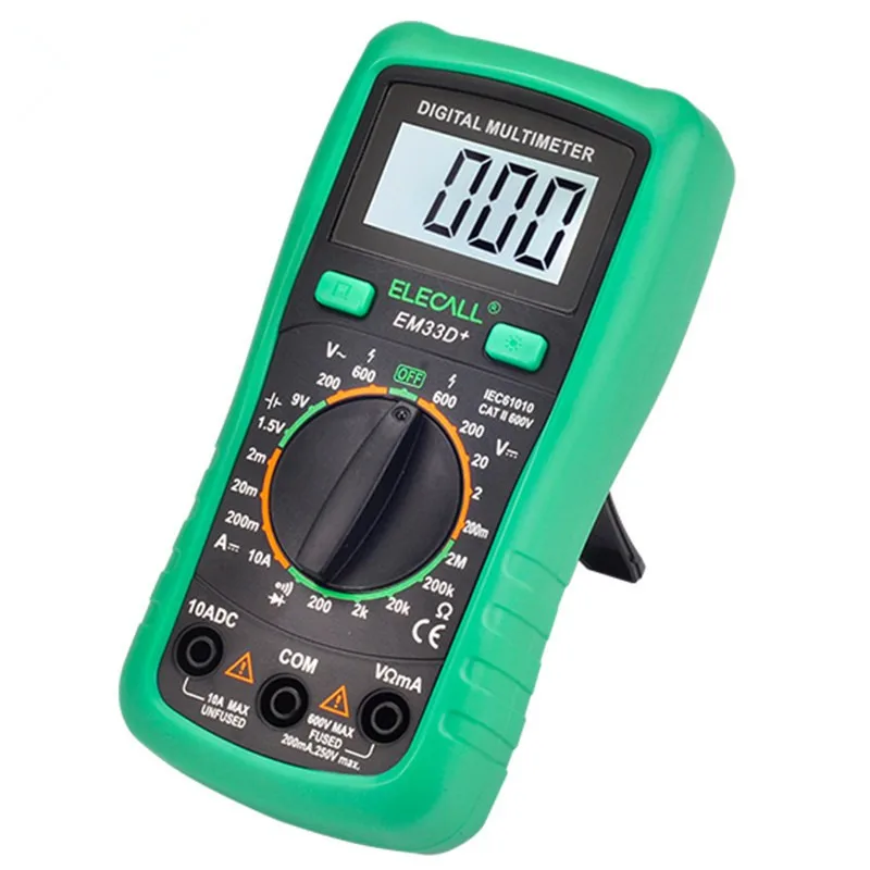 ELECALL 3 1/2 мультиметр EM33D+ AC/DC 600 в зеленый защитный чехол подсветка, Удерживание данных Батарея Напряжение тестер защита от перегрузки