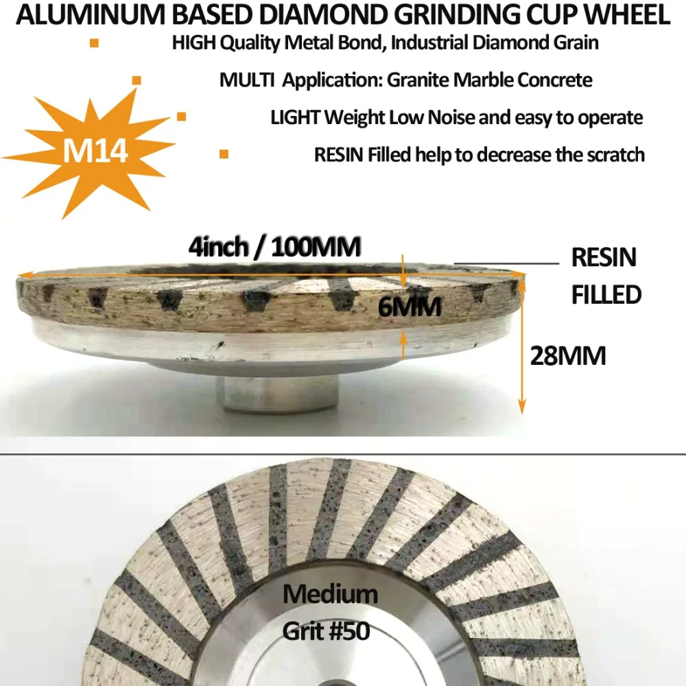 DIATOOL 2 шт. Dia100mm/" на основе алюминия шлифовальный алмазный чашечный шлифовальный круг M14 нить#50#100 доступны шлифовальный диск Гранит Мрамор