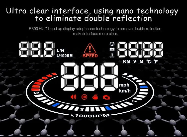 Universal E300 5.5 HUD Car Head Up Display OBD II Monitor Auto Digital Speedometers Overspeed Warning Windscreen Projector -22