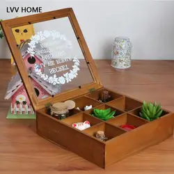 LVV дома Творческий Ретро деревянный ящик для хранения/хранение чая 9 сетки стекло крышка косметика коробка хранения