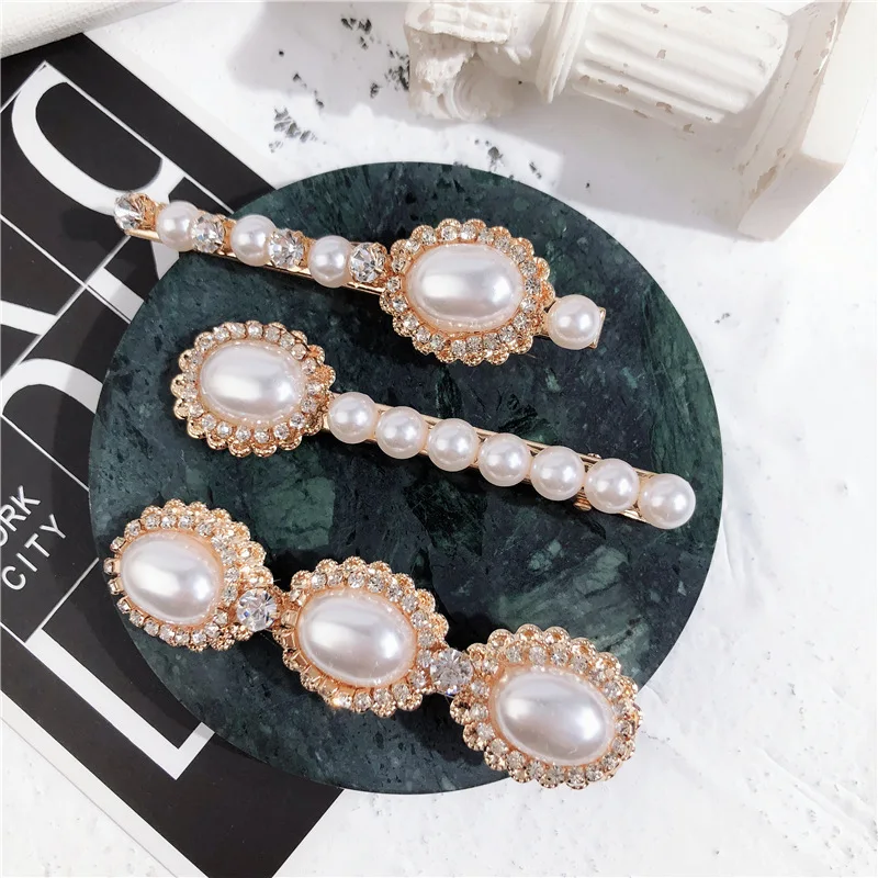 

Ladies Luxury Baroque Large Small Pearl Rhinestone Hair Clips For Women Vintage SimulateHair Stick Bride's Hair Accessries