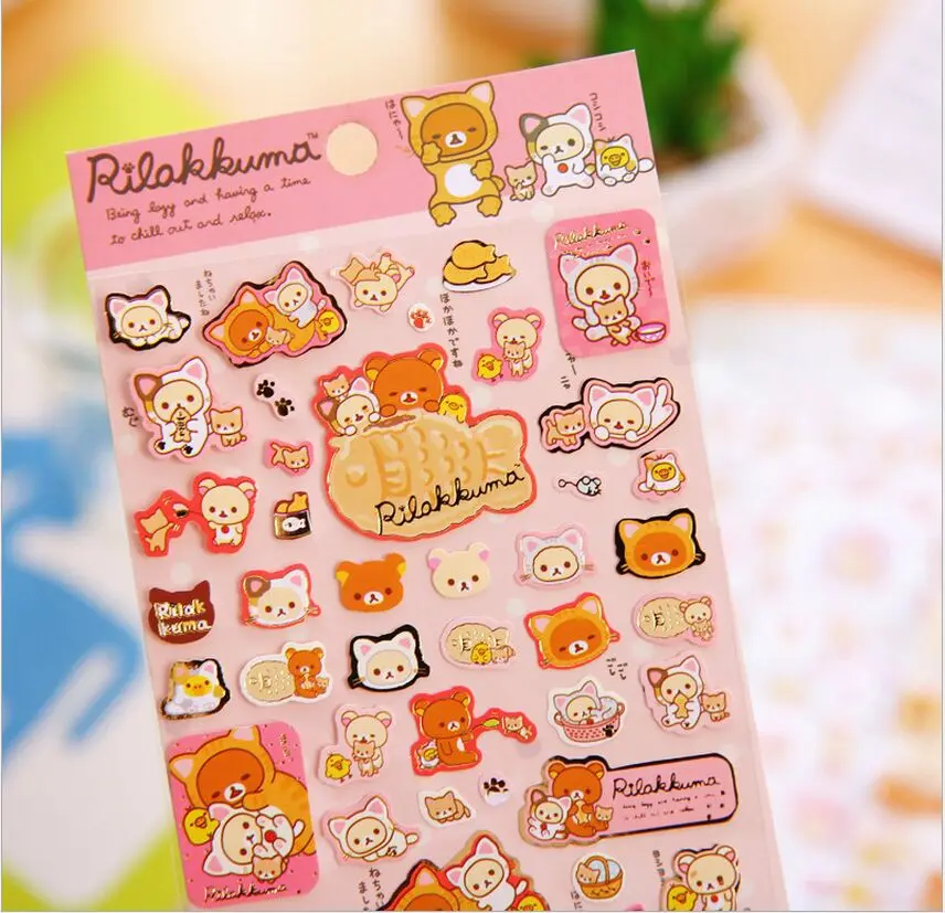 ЯПОНИЯ Sanrio Rilakkuma мультфильм золотые наклейки с бронзированием дневник, фотоальбом Label Стикеры DIY декоративные Стикеры s