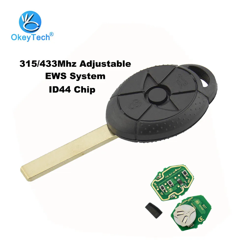 

OkeyTech Car Remote Key 3 Button 315/433MHz ID44 Chip Keyless Entry Transmitter for Bmw Old Mini Cooper EWS S R50 R53 2005-2007