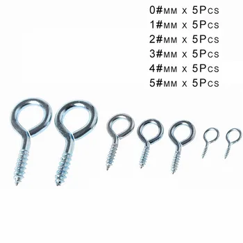 

30Pcs 0# 1# 2# 3# 4# 5# Threaded Iron Hook/Light Hook Self-tapping Hook/Sheep Eye Socket Hook/Rings/Sheep Eye Screws Set/Kit