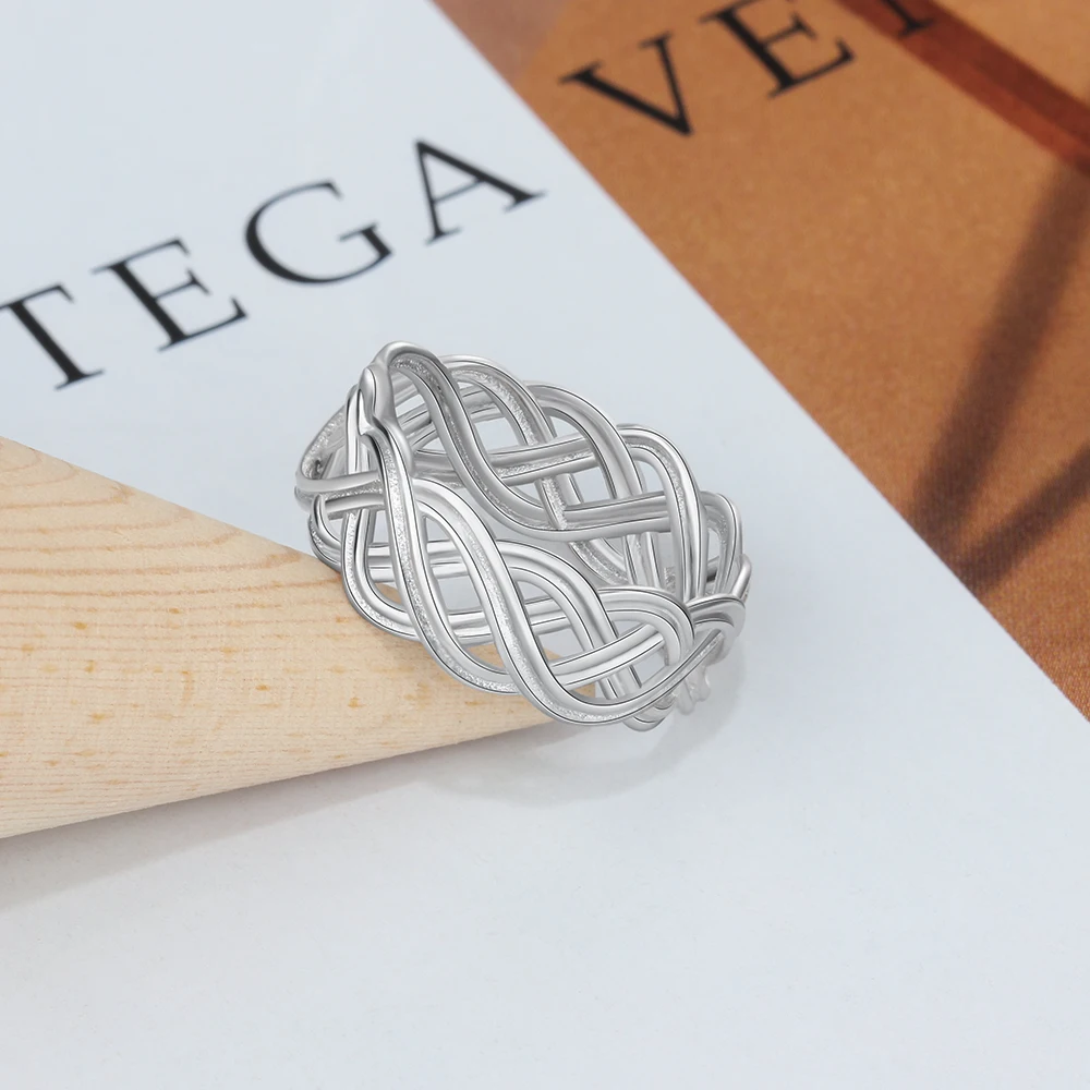 Solid 925 Sterling Silver Rings 7mm Width Lace Weaving Rings For Women Vintage Wedding Rings Silver Jewelry (RI102791)