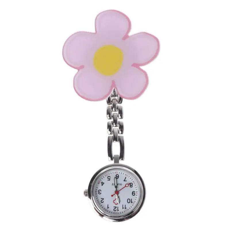 

Nurse Watch Flower Floral Fashion Medical Hospital Pocket Watches Hang Clip Portable Acrylic Vintage Round 3D Cartoon Supplies