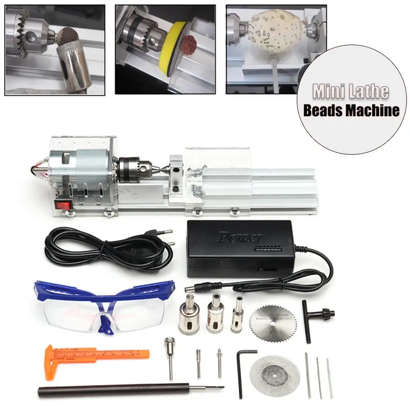 

100W Mini Lathe Beads Machine Wood Lathe Diy Woodworking Tool Milling Grinding Polishing Carving Drill Rotary Tool Set