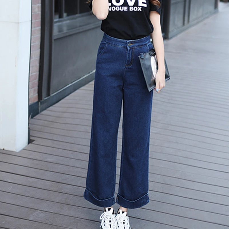 Summer Women Palazzo High Waist Baggy Boyfriend Jeans Wide Leg Pants ...