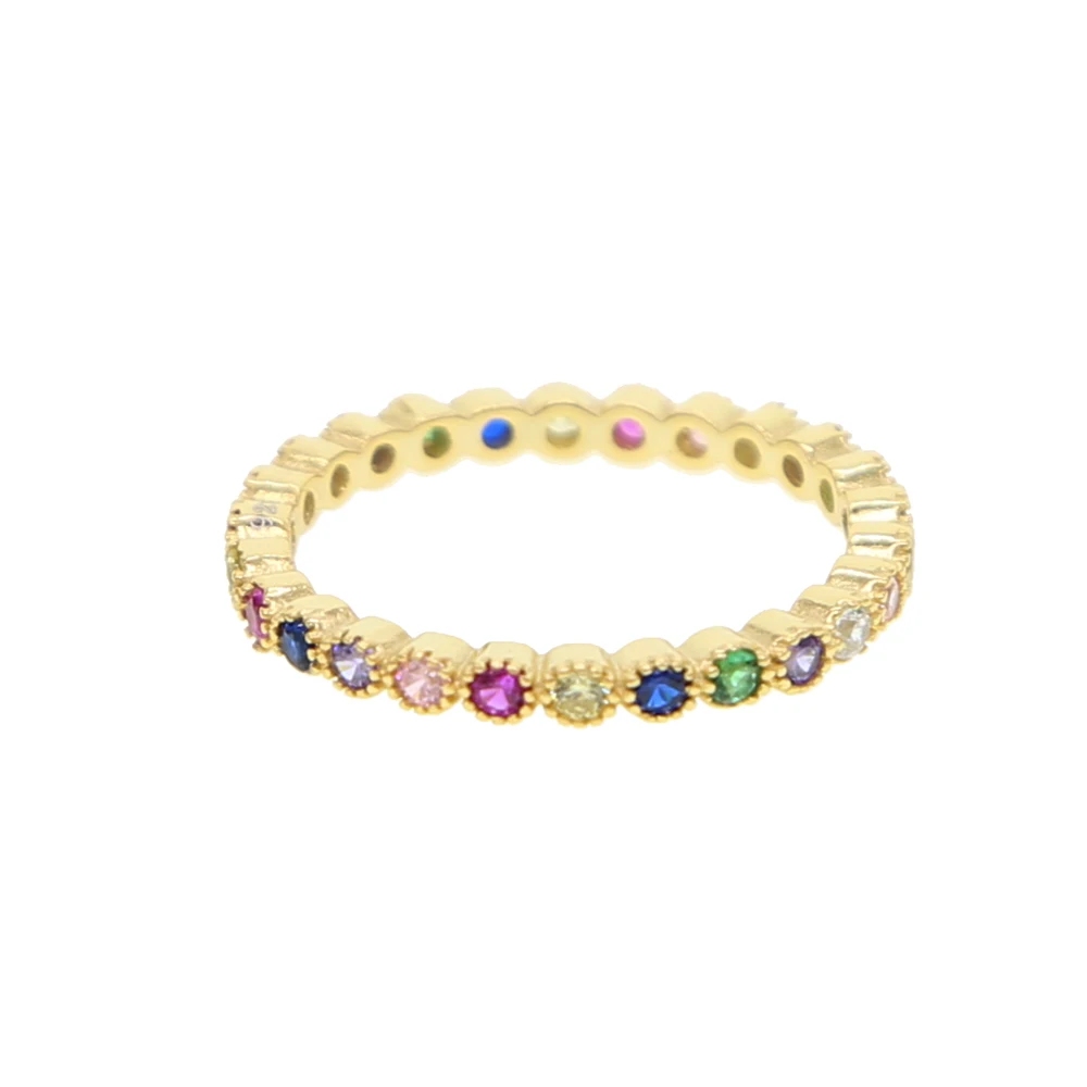 Genuine 925 Sterling Silver Rainbow Colorful CZ Stone Finger Rings For Women Luxury Gorgeous stack ring Party Jewelry Gift