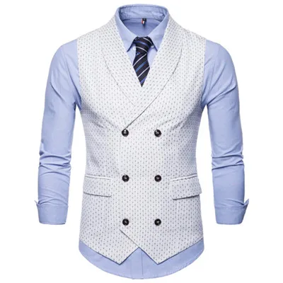 VISADA JAUNA осенний мужской костюм жилет двубортная Повседневная рубашка жилет большой размер в горошек Мягкий жилет куртка M-4XL N9033 - Цвет: White