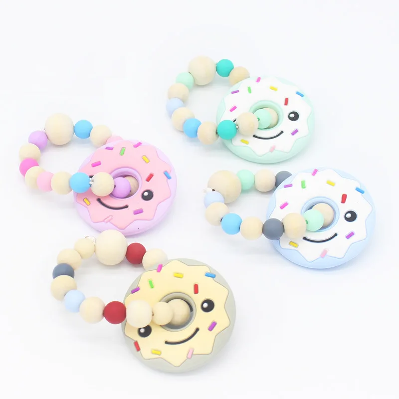 ChenYi.B 1pc Donut Cookies biscuit silicone Teether Baby Toys Necklace Teething Baby Teethers Nursing Pendant BPA Free
