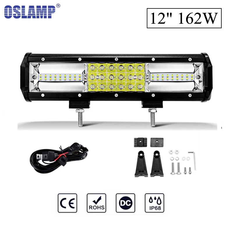 

Oslamp 12" 162W 6000K Chips Combo Beam LED Work Light Bar Offroad Driving Lamp for Jeep Truck SUV ATV 4x4 4WD 12v 24v