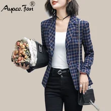 Новинка, Осень-зима, Женские клетчатые пиджаки, элегантные, модные, тонкие, прорезные карманы, длинный рукав, на одной пуговице, пальто, винтажная верхняя одежда, 4XL