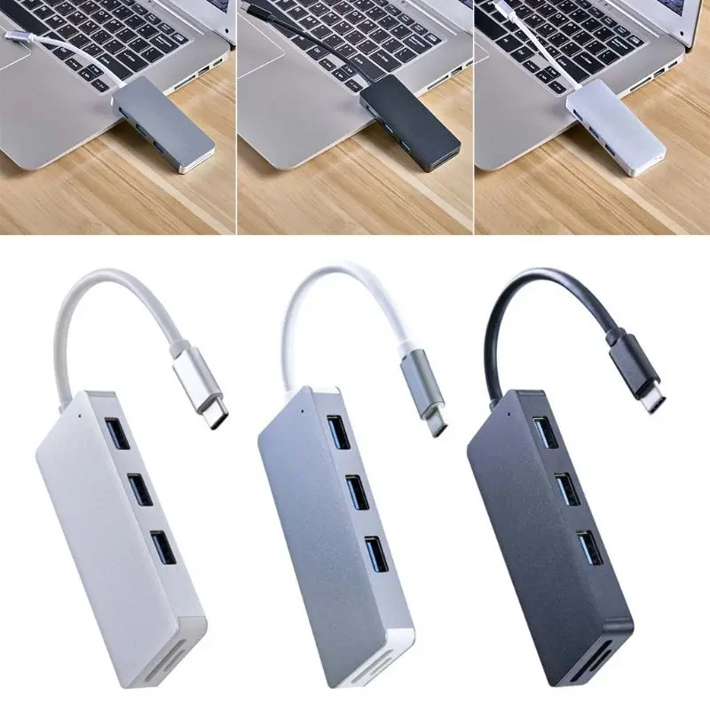 5in1 Тип C до 3 USB 3,0 концентратор SD/TF/micro SD Картридер для ноутбука Macbook samsung S9 S8 huawei Коврики 20/10 Android Tablet PC