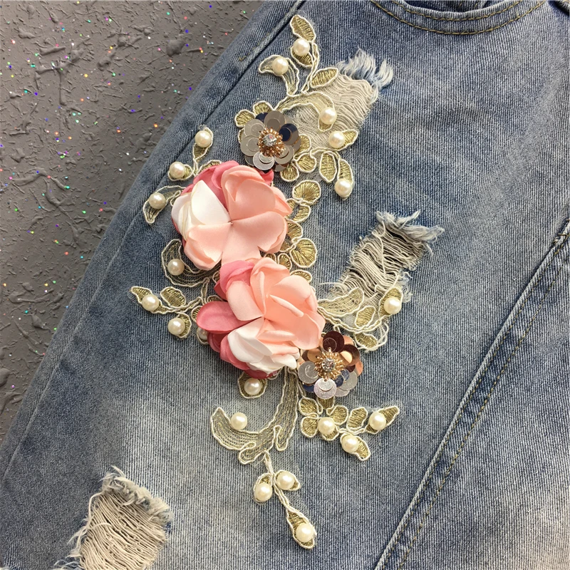 Летняя Повседневная Женская джинсовая юбка-карандаш с дырками и бусинами и кисточками, дизайнерская женская джинсовая юбка с вышитыми цветами