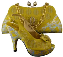2015 New African Schuhe Und Tasche Sets Für Hochzeit, Afrika Nigeria für frauen Hochzeit Schuhe Für Party, B8013 Gelbe farbe.