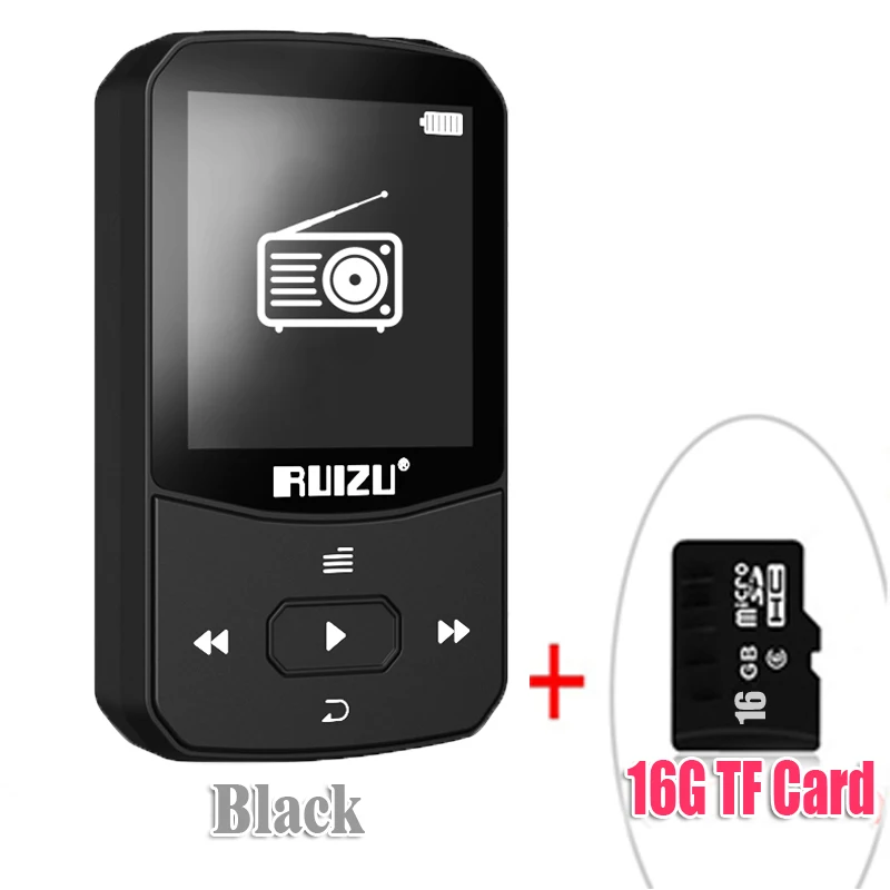 Новое поступление, Спортивный MP3 плеер RUIZU X52 с Bluetooth, 8 ГБ, мини-клип с поддержкой экрана, FM, запись, электронная книга, часы, шагомер - Цвет: Blackwith16gbTFcard