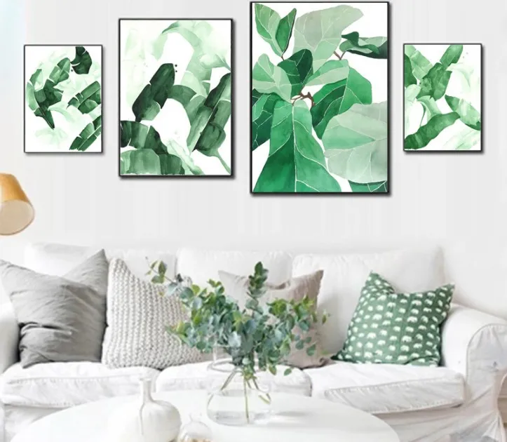 

Nordic Modern Simple Warm Cartoon Animal Painting Children's Room Frame Decoration Oil Painting Green Plants Wall Art Canvas