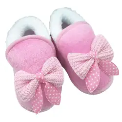 Зимние теплые Обувь для младенцев мягкая подошва не скользит лук малыша Обувь первые ходоки