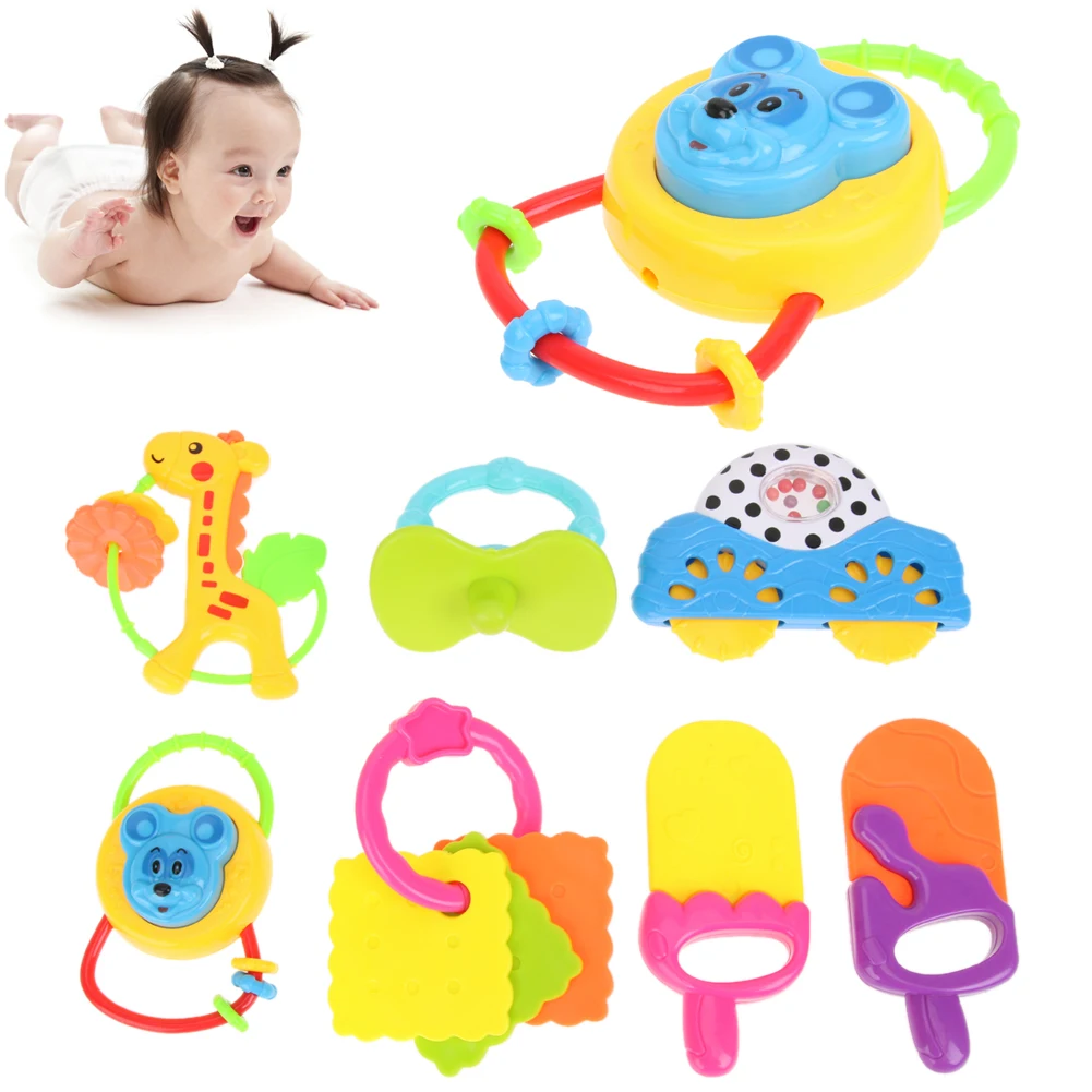 

7pcs Cartoon Handbells Baby Toys Lovely Animals Graping Hand Bells Educational Rattle Bell Toys For Newborn Baby Funny Toys